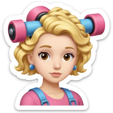 girl with rollers in hair taking one from the back out sticker