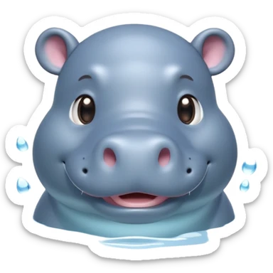 A 3D cartoon hippopotamus half-submerged in water, smiling gently, soft lighting, rounded body and glossy texture, cute Memoji-style look. sticker