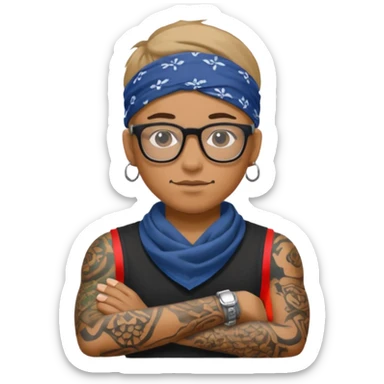 character with bandana and glasses and tattoed sticker