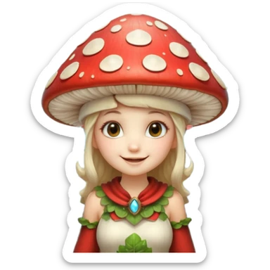 mushroom fairy portrait, head and shoulders only, wearing a large mushroom cap hat, tiny glowing wings visible behind shoulders, cute magical smile, forest fantasy vibe, 3D cartoon, mobile game icon style, clean background, no text, no watermark

 sticker