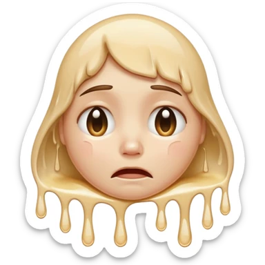 softly smiling crying face that appears to be melting downward, large glossy drip like emoji, combined with the smooth dissolving lower half similar to the melting face. ‘I’m okay :) but absolutely not okay’ sticker