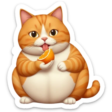 Create a fat orange tabby cat eating a bird  sticker