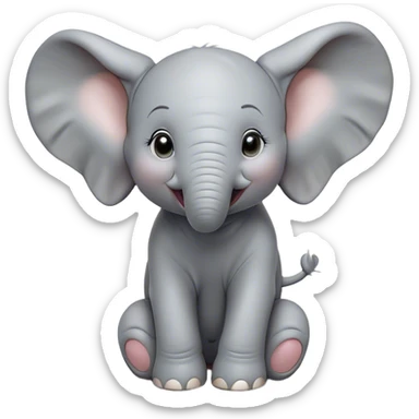 Cinematic Comical Baby Elephant Portrait Emoji, Head tilted dramatically with an exaggeratedly amused expression, featuring a striking soft gray hide with oversized, quirky ears and wide, expressive eyes full of playful disbelief, Simplified yet hilariously expressive features, highly detailed, glowing with a slightly sassy glow, high shine, dramatic yet playful, stylized with an air of cheeky mischief, bright and endearing, soft glowing outline, capturing the essence of a spirited and over-the-top baby elephant, so meme-worthy it feels like it could trumpet its way into internet fame instantly! sticker