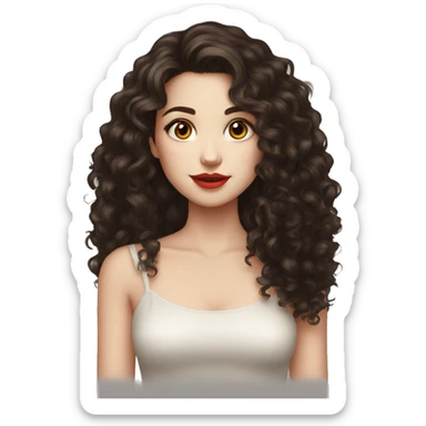 girl, really dark brown hair, curly hair, dark brown eyes, pale skin, red lips, long hair sticker