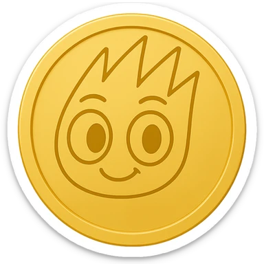 Create an emoji style gold token with a simple rim, featuring only the mascot head from the provided image. The design should have minimal details, no shadows, and be centered on a transparent background. The mascot head should be as in the reference image, but with a subtle smile, styled to look like an emoji gold token with a simple rim. sticker