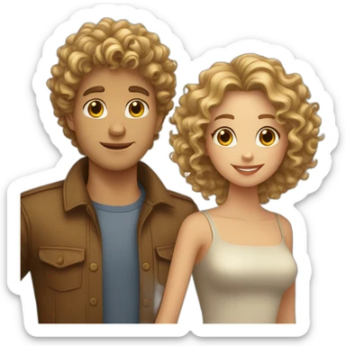 curly blond haired Guy and curly brown haired girl in love sticker