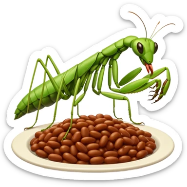 British praying mantis eating baked beans sticker