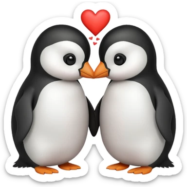 two penguins kissing with a heart above them sticker