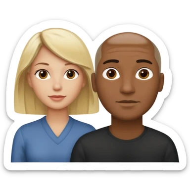 One woman medium length blond highlights hair
One man medium dark skin no hair sticker