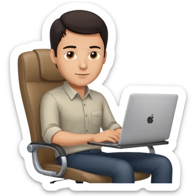 Rich man sitting on a office chair, working at desk, looking to laptop in shirt, dark hair, he is german very beautiful looks like, full body view sticker