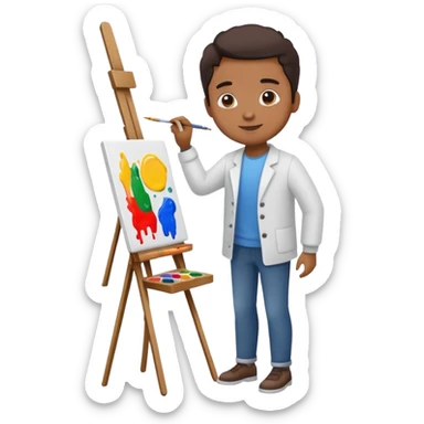 person painting a picture on an easel sticker
