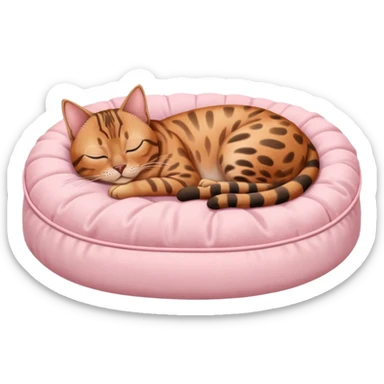 light bengal cat sleeping on a baby pink pet bed sticker