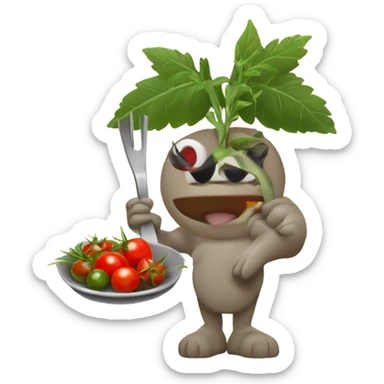 kakadu holding plate with stake with rosemary and cherry tomatoes sticker