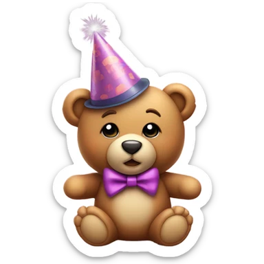 Cute teddy bear wearing a party hat and blower sticker