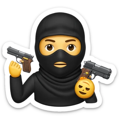 Un emoji con una balaclava negra con una pistola peine largo swicht sticker