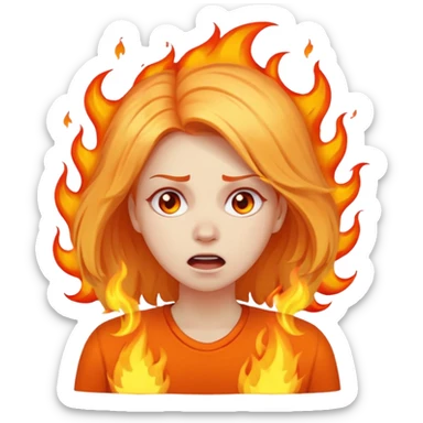 Woman with hair on fire looking stressed and panicked sticker