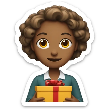 A female teacher holds a gift in her hand sticker