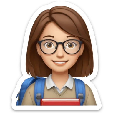 brown hair woman going to university wearing a glasses, looks pretty sticker