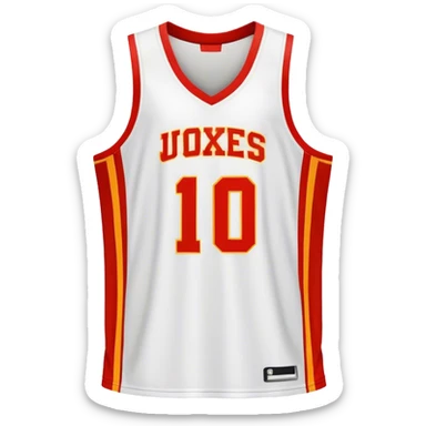 Cinematic Realistic image of a basketball jersey rendered in bold team colors with finely textured fabric and realistic creases, set against an energetic court backdrop with bright, dynamic lighting sticker