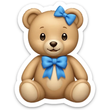 beige teddy bear with with blue bow smile sticker