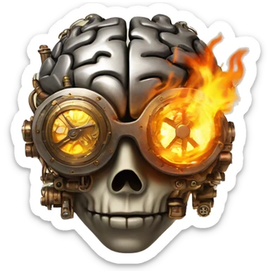 steampunk brain on fire sticker