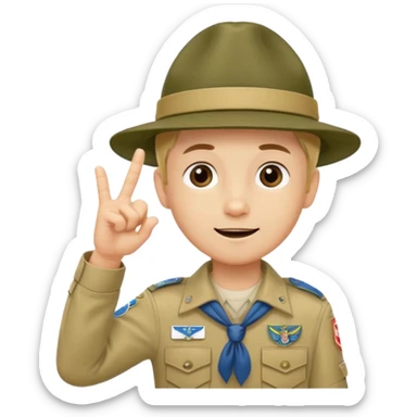 cartoon boy scout with hat doing the three-finger salute sticker