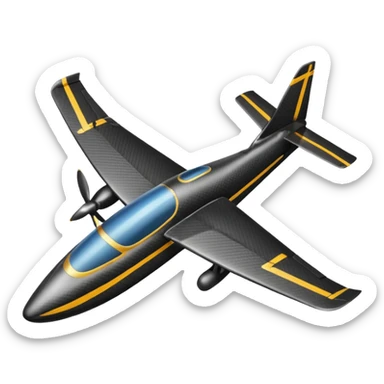 Emoji of a black rc plane. The design is a long thin carbon fiber spar in the longitudinal axe. At the head of the plane, a black carbon fiber long prism where the wings start from. The wings are completely rectangular. The tail is V-shaped sticker