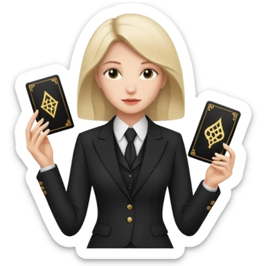 woman get suit and has tarot card sticker