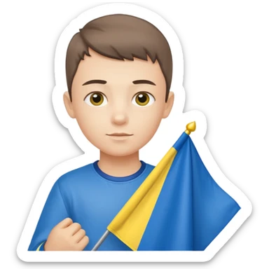 The Ukrainian boy with flag sticker