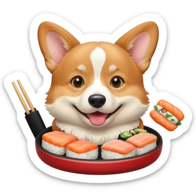 happy corgi eating sushi sticker
