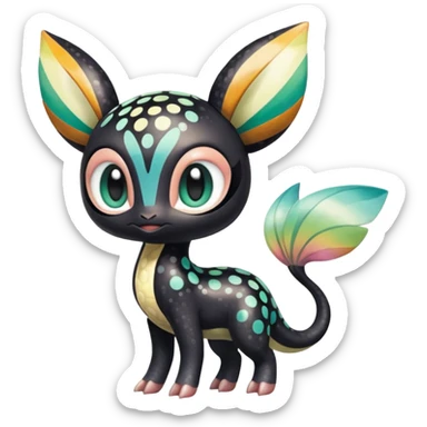 Colorful Exotic Striped Spotted Dotted dusted Glossy Shiny Meloetta-Vernid-Trico-Toothless-Kirby-Fakémon-creature-hybrid sticker