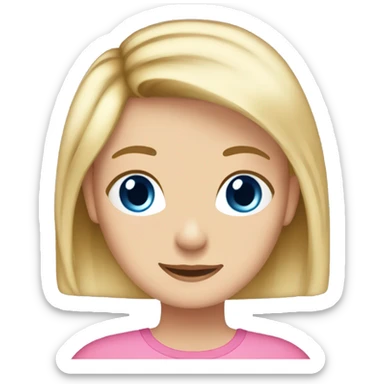 Blonde hair, blue eyes girl Age 13 hair just reaching her shoulders Wearing a pink top  sticker