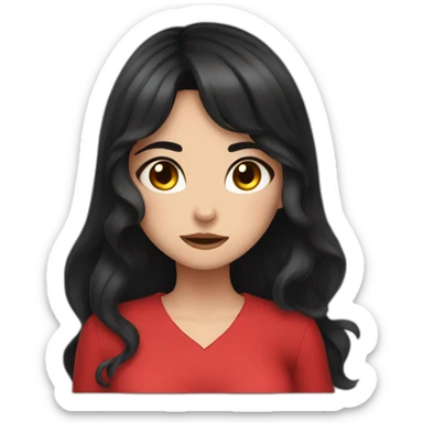 Catgirl with black hair wearing a red dress crying sticker