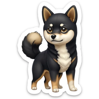 black Shiba Inu dog with pointed ears and curled tail sticker