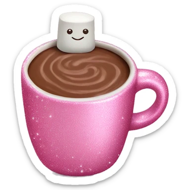 Glitter pink cup of hot chocolate with marshmallows  sticker