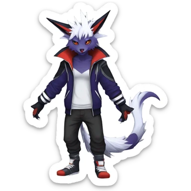 Cool Anthro Dark Absol-Noivern-Quilava-Litten-Pokémon with edgy stripes hoodie spiked collar punk Full Body sticker