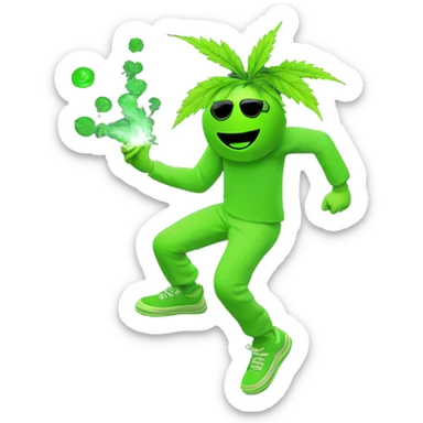 420. neon raving person smoking. dancing raver, hemp leaves sticker