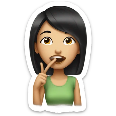 smiling girl with black hair saying shhhh sticker