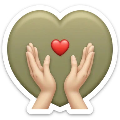 Hands joined in prayer with a pale olive heart sticker
