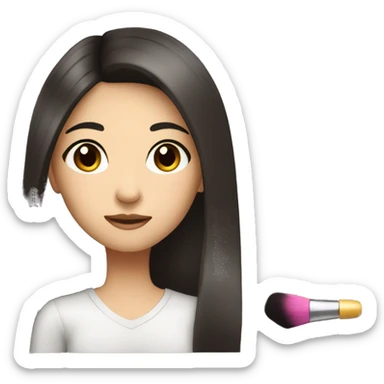 Asian girl long brunette hair dark brown eyes putting on make up  sticker