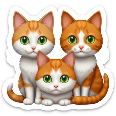 3 different coloured tiny short haired cats, including a dark grey and white cat with green eyes,and  a ginger and white with orange eyes and a brown tabby and white with hazel eyes sticker