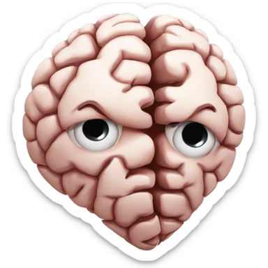 A brain looking at a broken heart sadly sticker