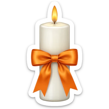 white candle with an orange ribbon sticker