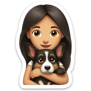 long dark brown hair girl cuddling a cute German shepherd  sticker