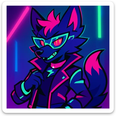 furry anthro character, cyberpunk style, neon accents sticker