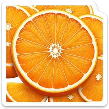 Cinematic juicy orange, sliced open to reveal glistening, bright citrus flesh, soft golden highlights, fresh and refreshing, natural and vibrant. sticker