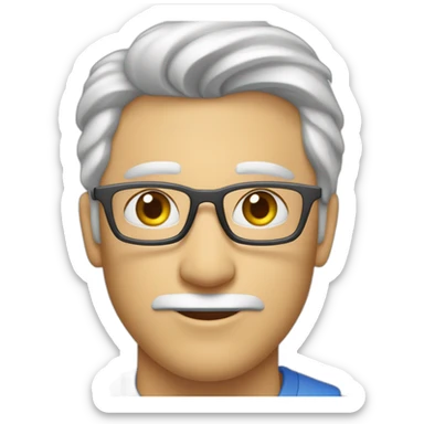 Gere um emoji de um jovem homem branco, loiro, com cabelos curtos e olhos azuis, segurando um iphone e com um quadro branco ao fundo. sticker
