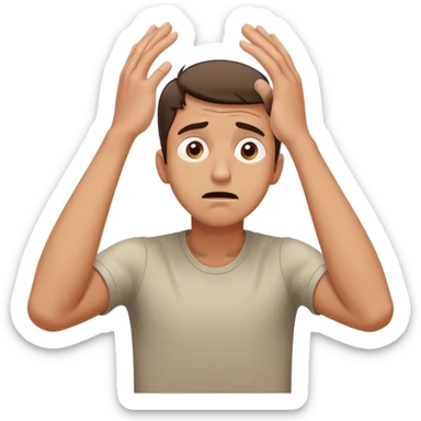 man with anxious attachment style with worried eyes and nervous expression, clingy posture leaning forward with arms reaching out, showing fear of abandonment sticker