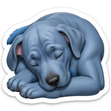 Meme-Worthy Cute Sleeping Blue Great Dane Portrait Emoji, Head resting peacefully with a contented smile, showcasing a delightfully massive build and a luxuriously soft blue Fur, eyes shut in a serene nap, Simplified yet hilariously adorable features, highly detailed, glowing with a soft, drowsy light, high shine, relaxed and utterly lovable, stylized with an air of playful laziness, bright and heartwarming, soft glowing outline, capturing the essence of a comically sleepy guardian, so meme-worthy it feels like it could instantly become the next viral sensation of adorable slumber! sticker