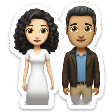 White Husband (young, short black straight hair) and white wife (young, Curly dark brown long hair, short) sticker